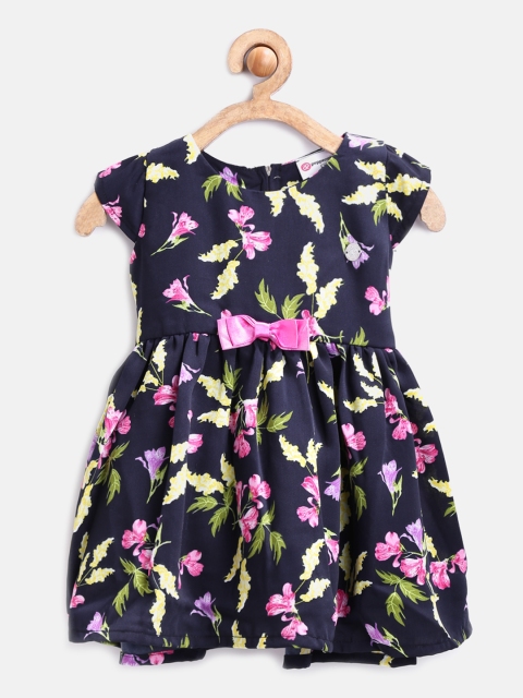 

Peppermint Girls Navy Printed Fit & Flare Dress, Navy blue