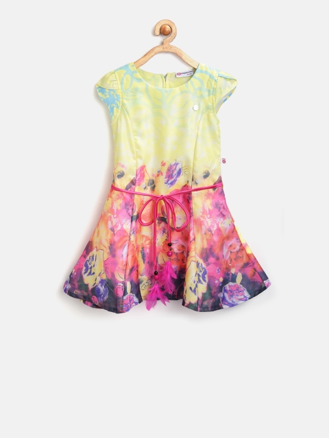 

Peppermint Girls Yellow Printed A-Line Dress
