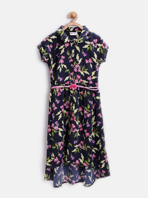 

Peppermint Girls Navy & Pink Floral Print Shirt Dress, Navy blue