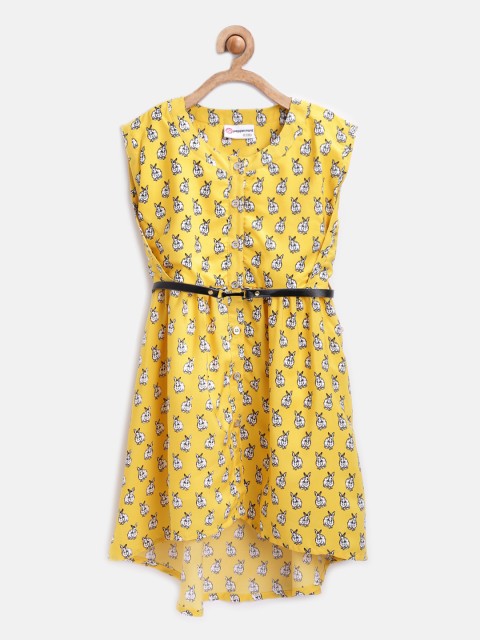 

Peppermint Girls Yellow Printed Fit & Flare Dress