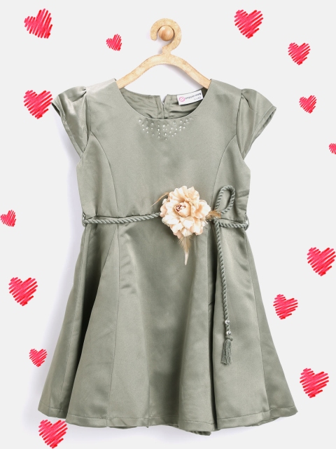 

Peppermint Girls Olive Green Solid Fit & Flare Dress