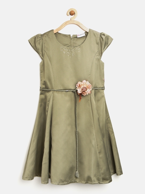 

Peppermint Girls Olive Green Solid Fit & Flare Dress