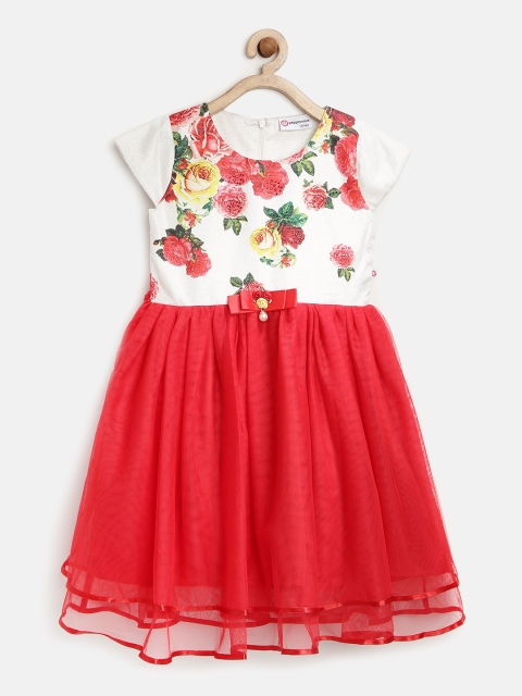 

Peppermint Girls Off-White & Red Printed Lace Fit & Flare Dress