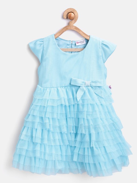 

Peppermint Girls Blue Net Ruffled Fit & Flare Dress