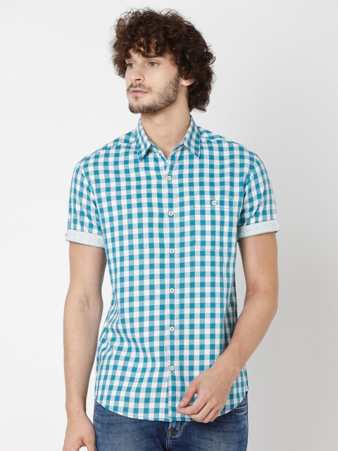 

Mufti Men Blue Slim Fit Gingham Checked Pure Cotton Casual Shirt