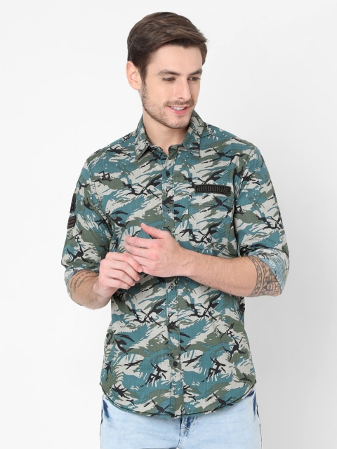 

Mufti Men Green Slim Fit Printed Casual Shirt