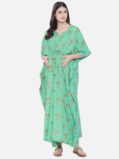 

Aujjessa Green Floral Printed Maternity Kaftan