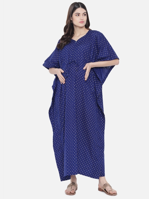 

Aujjessa Blue Printed Maternity Kaftan