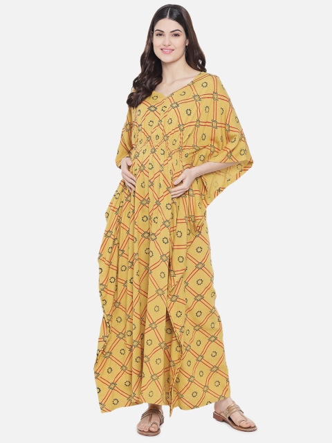 

Aujjessa Mustard Floral Printed Maternity Kaftan
