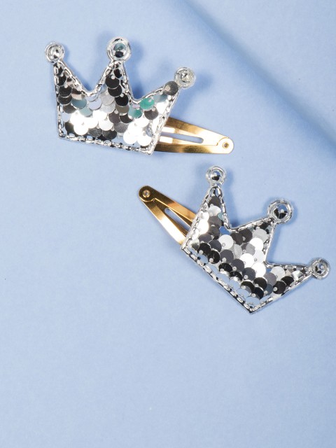 

Arendelle Girls Silver-Toned & Gold-Toned Set of 2 Embellished Tic Tac Hair Clip
