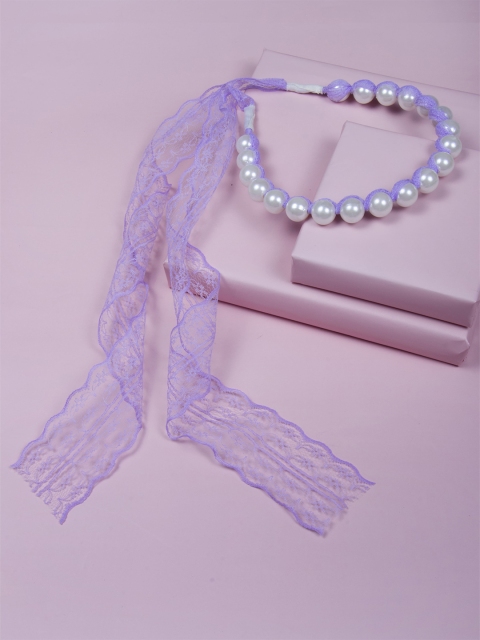 

Arendelle Girls Purple & Cream-Coloured Pearl with Lilac Lace Embellished Hairband