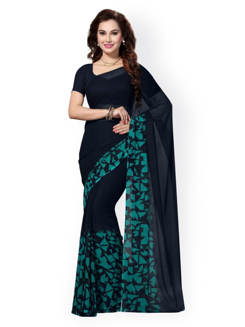 

Ishin Navy Faux Georgette Printed Saree, Navy blue