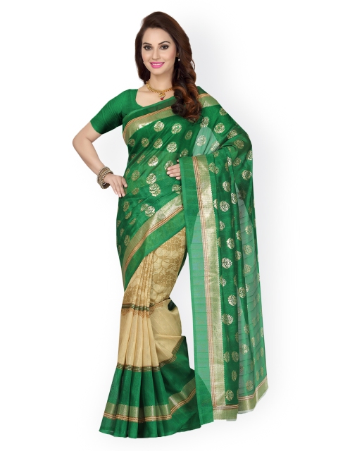 

Ishin Green & Beige Printed Bhagalpuri Art Silk Traditional Saree