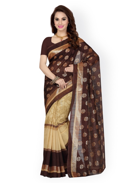 

Ishin Brown & Beige Printed Bhagalpuri Art Silk Traditional Saree