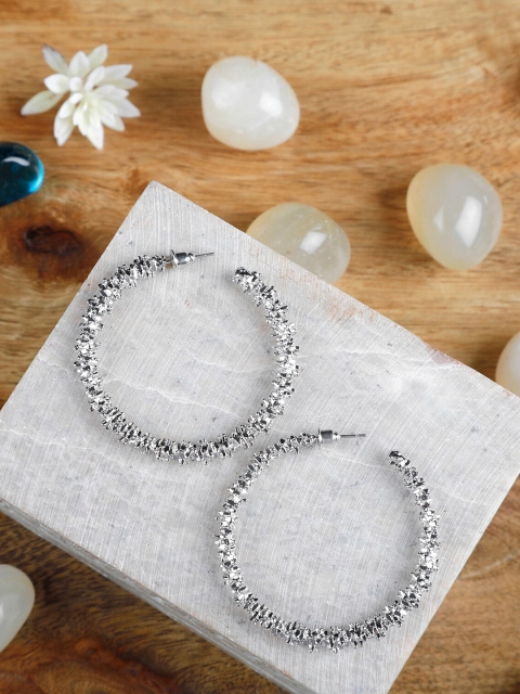 

Arendelle Silver-Toned Contemporary Half Hoop Earrings