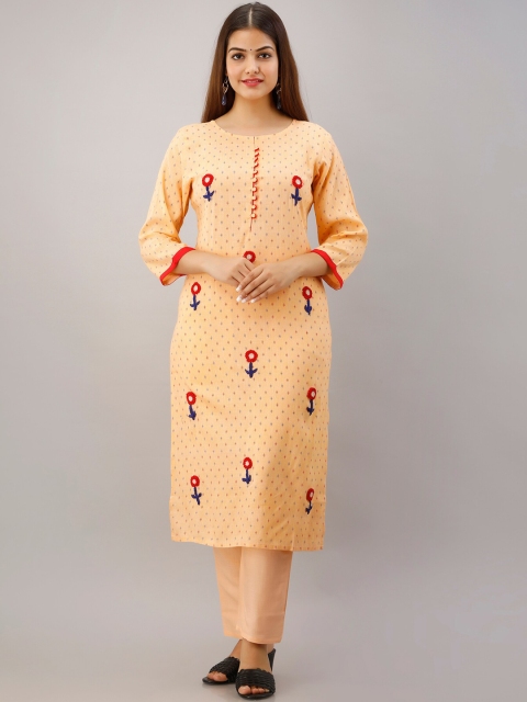 

KALINI Women Cream-Coloured Ethnic Motifs Embroidered Kurta with Churidar