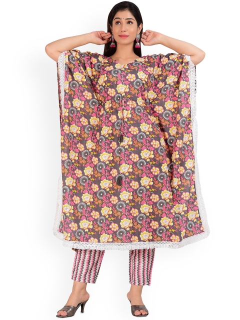 

KALINI Women Assorted Floral Printed Pure Cotton Kaftan Kurta with Trousers