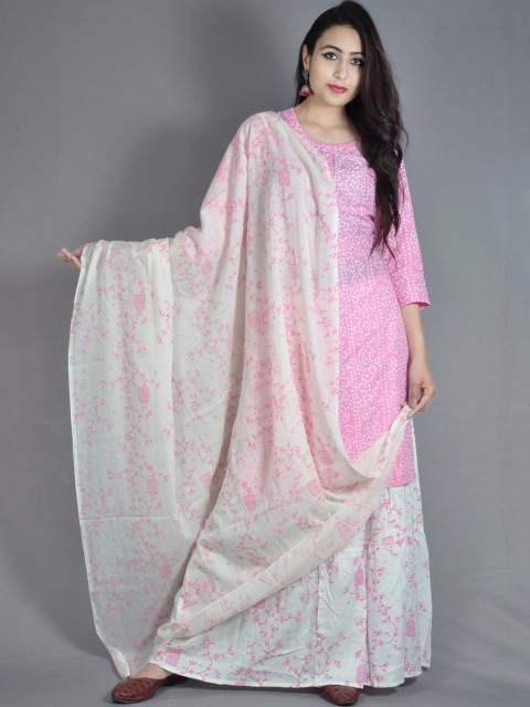 

KALINI Women Pink Bandhani Printed Kurta with Skirt & With Dupatta