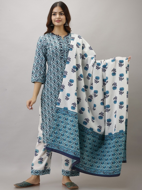 

KALINI Women Blue Floral Printed Kurta with Palazzos & With Dupatta