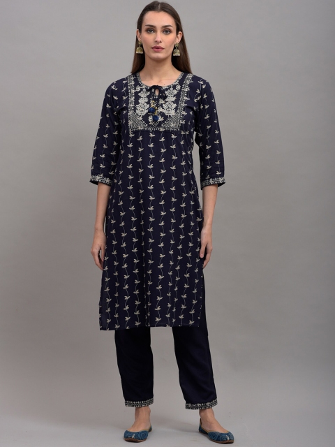 

KALINI Women Blue Ethnic Motifs Kurta with Churidar