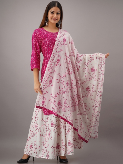 

KALINI Women Pink Floral Printed Kurta with Churidar & With Dupatta