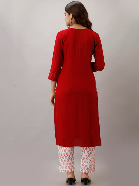 

KALINI Women Red Empire Kurta with Pyjamas
