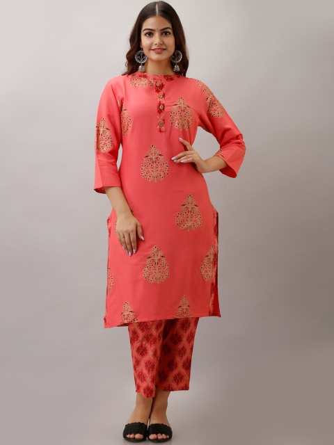 

KALINI Women Orange Ethnic Motifs Printed Kurta with Trousers