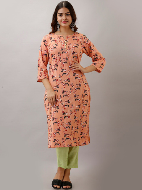 

KALINI Women Coral Printed Kurta with Trousers