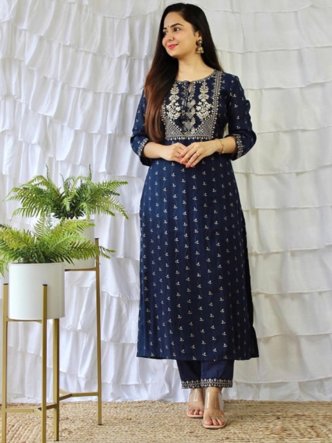 

KALINI Women Blue Printed Kurta with Palazzos & With Dupatta