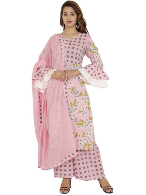 

KALINI Women Pink Printed Pure Cotton Kurta with Palazzos & Dupatta
