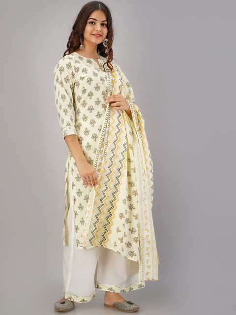 

KALINI Women Beige Printed Kurta with Palazzos & Dupatta