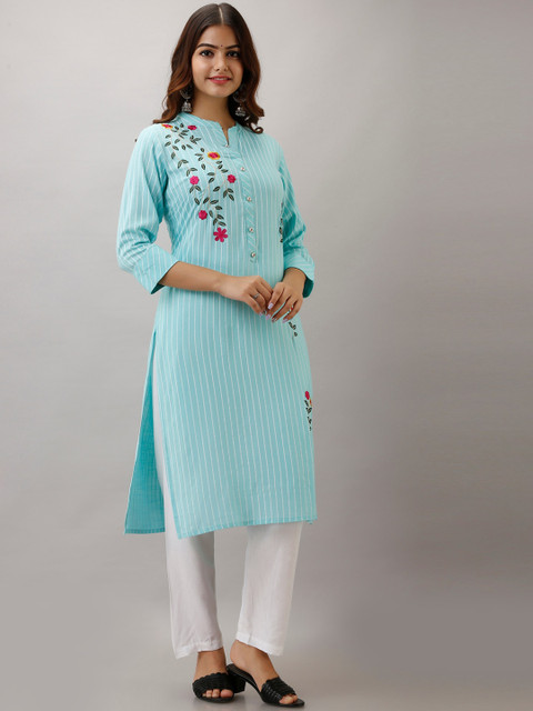 

KALINI Women Blue Printed Thread Work Kurta with Trousers