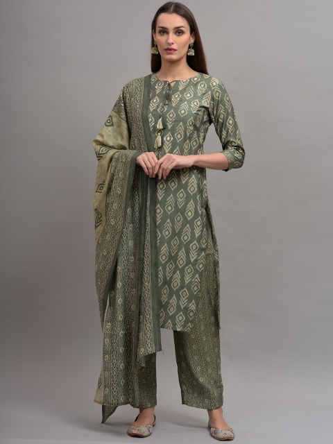 

KALINI Women Green Ethnic Motifs Printed Pure Cotton Kurta with Trousers & Dupatta