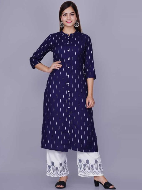 

KALINI Women Blue Printed Kurta with Trousers