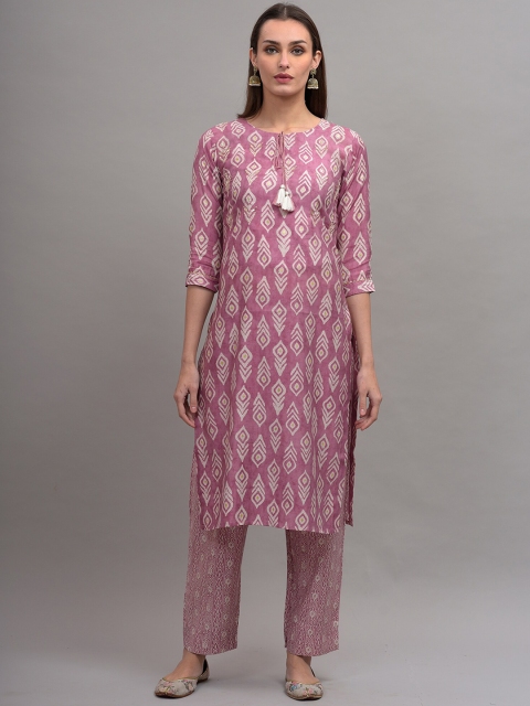 

KALINI Women Purple Ethnic Motifs Printed Pure Cotton Kurta with Palazzos & Dupatta