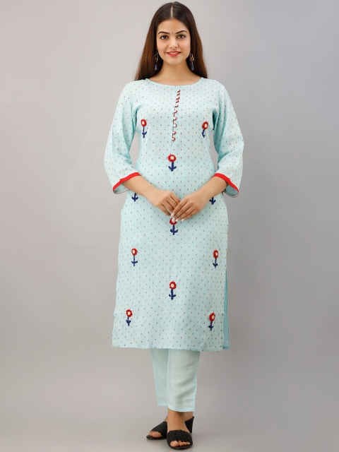 

KALINI Women Blue Ethnic Motifs Embroidered Kurta with Trousers