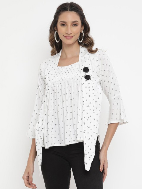 

V2 Value & Variety White Print Styled Back Top