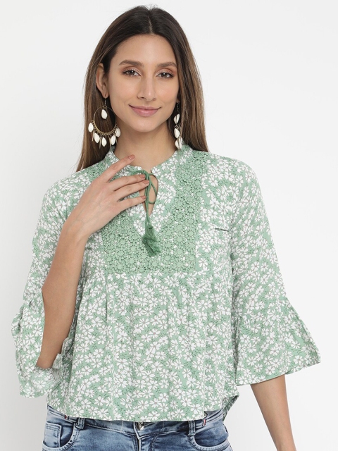 

V2 Value & Variety Olive Green Floral Print Mandarin Collar Top