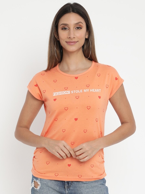 

V2 Value & Variety Peach-Coloured Print Extended Sleeves Top
