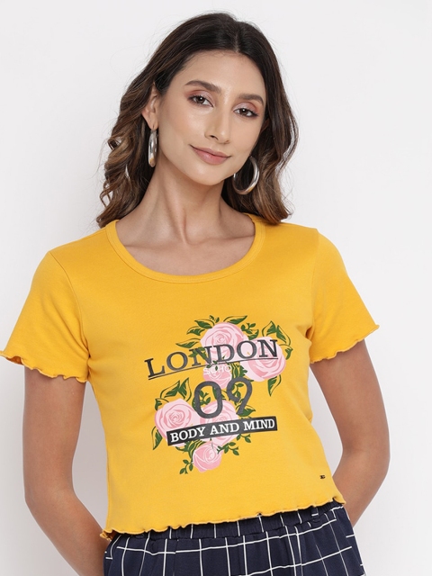 

V2 Value & Variety Mustard Yellow Graphic Printed Top