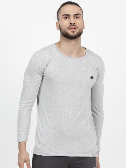 

V2 Value & Variety Men Grey Melange V-Neck Extended Sleeves Applique T-shirt