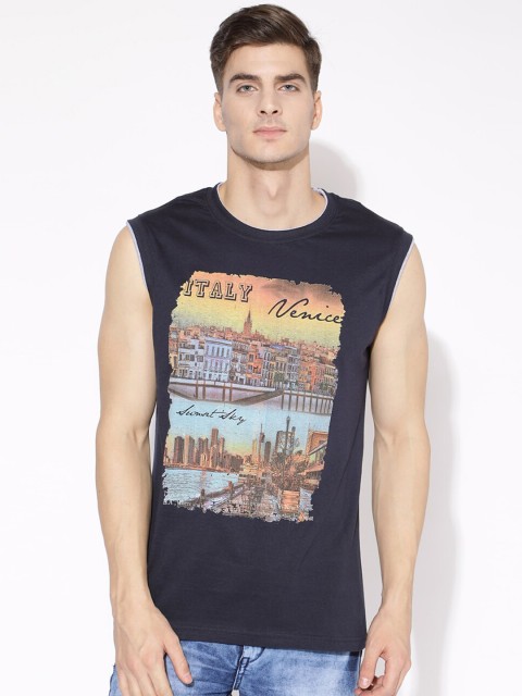 

V2 Value & Variety Men Navy Blue Printed T-shirt
