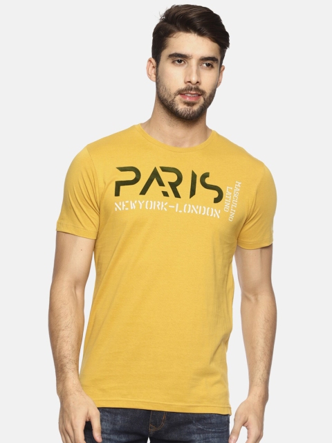 

Masculino Latino Men Mustard Yellow Printed Cotton T-shirt