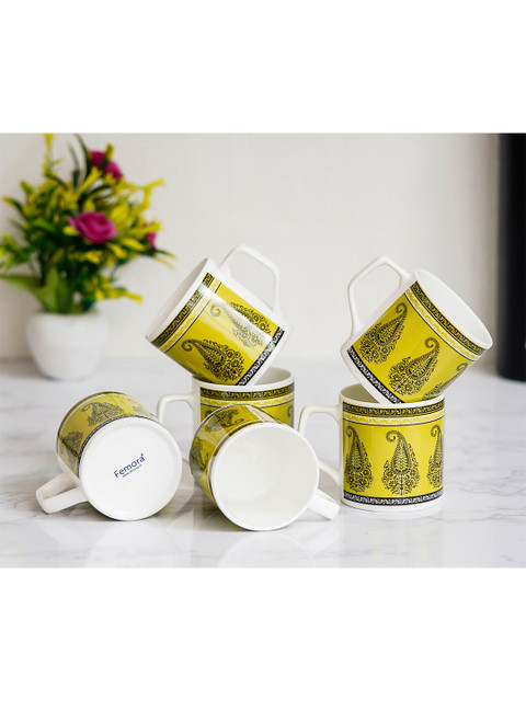 

Femora Green & White Printed Bone China Matte Set of 6 Cups
