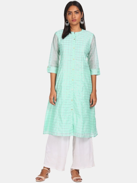 

Karigari Women Blue Checked Kurta