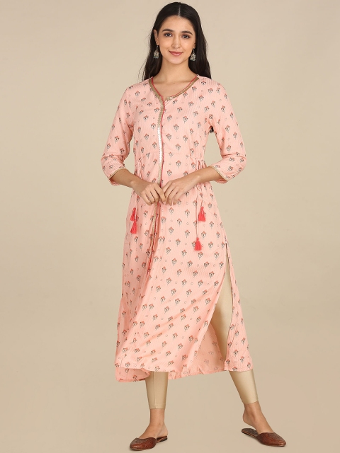 

Karigari Women Peach-Coloured Ethnic Motifs Printed Kurta