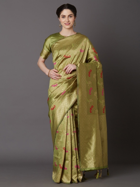 

Somras Green & Magenta Floral Zari Silk Blend Kanjeevaram Saree