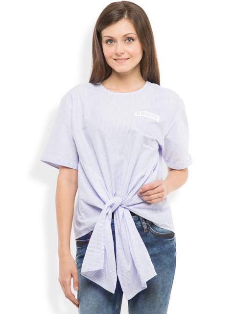 

Tokyo Talkies Women White & Blue Striped Top