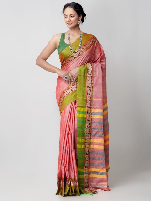 

Unnati Silks Red & Green Ethnic Motifs Pure Cotton Narayan Peth Saree