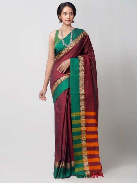 

Unnati Silks Maroon & Green Pure Cotton Handloom Sustainable Pavani Narayan Peth Saree